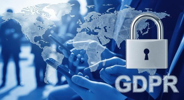 Data Privacy and Security Concept with Padlock, GDPR Compliance, and Global Data Protection Visualization photo
