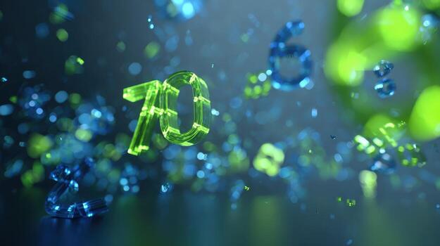 Floating Numbers Abstract 3D Rendered Background with Glowing Effect, Perfect for Technology or Anniversary Concept photo