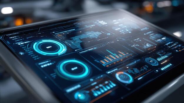 digital interfaz mostrando datos analítica y información, demostración avanzado tecnología y cartas para negocio soluciones foto