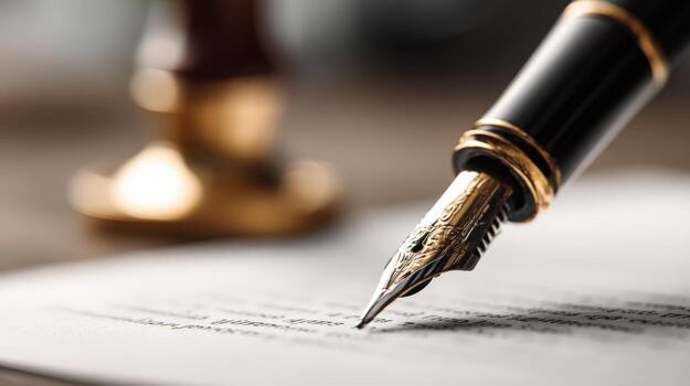 Fountain Pen Close-Up Signing Official Documents with Elegance and Precision, Symbolizing Authority, Trust, and Formal Agreements photo