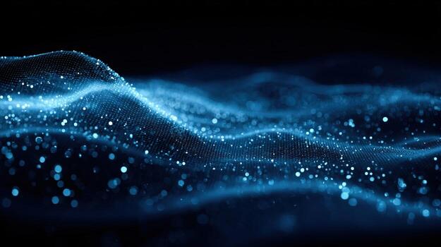 Abstract Dark Blue Particle Wave Background, Data Visualization, Digital Technology, Artificial Intelligence and Science Concept photo