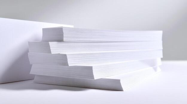 Stack of White Printing Paper Close-Up Office Supplies, Clean Sheets, and Business Correspondence photo