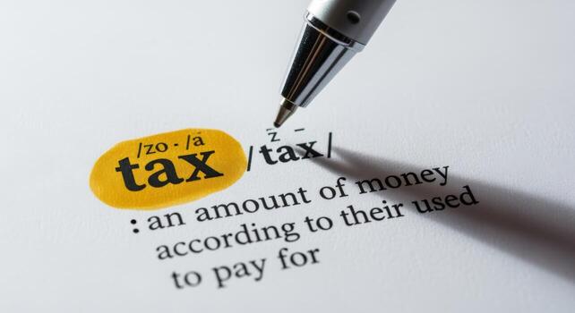 Tax Definition Close-Up Financial Concept with Pen Highlighting Word and Definition, Emphasizing Fiscal Responsibility photo