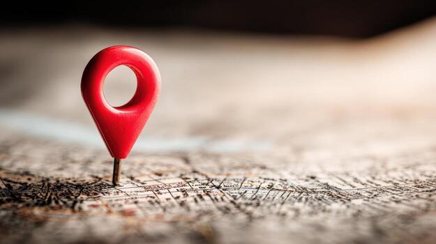 Location Pin on a Blurred Road Map, Indicating a Destination or Point of Interest for Travel photo
