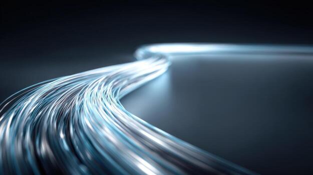 Fiber Optic Cables Curving on Dark Background Illustrating High-Speed Data Transfer and Technology photo