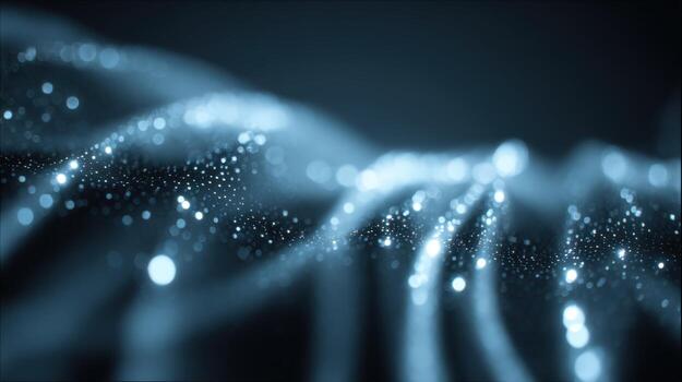 Abstract Digital Wave Background with Flowing Particles and Elegant Light Effects in Blue Tones photo