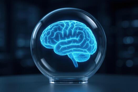 Brain Model Inside Clear Sphere Conceptual Image of Neurology, Psychology and Science photo