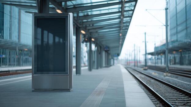 Advertising Billboard at Modern Train Station Platform Urban Commute and Transit Display photo