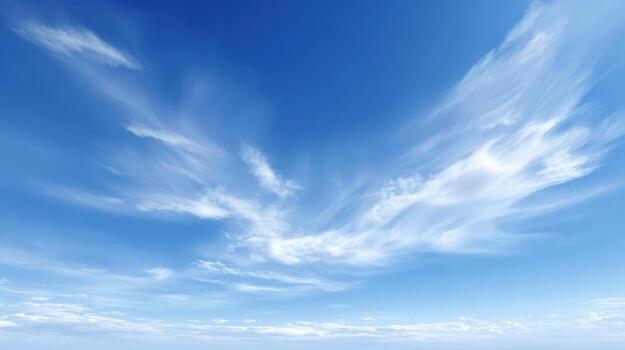 Bright Blue Sky with Cirrus Clouds A Serene and Expansive Aerial View photo