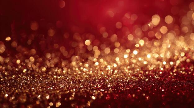 Luxurious Gold Glitter on Red Surface Festive Bokeh Background for Celebrations and Holiday Events photo