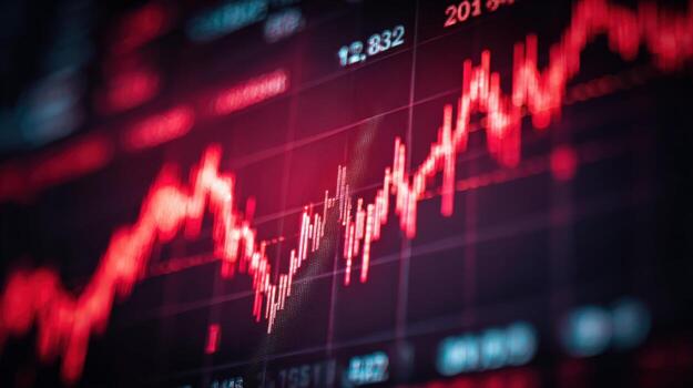 Stock Market Decline Displayed on Screen Showing Economic Downturn and Financial Crisis with Red Graph photo