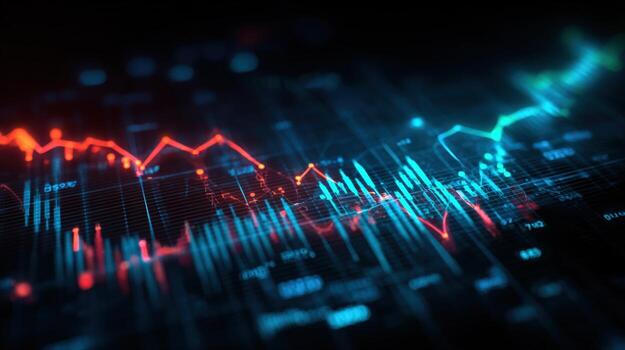 Financial Chart Showing Stock Market Data Analysis with Uptrend and Downtrend Indicators Visualized photo
