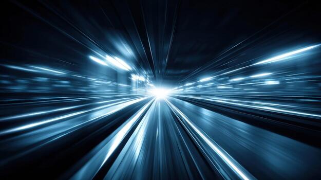 Futuristic Abstract Light Speed Motion Effect Blue Toned Tunnel Vision Background for Technology Concepts photo