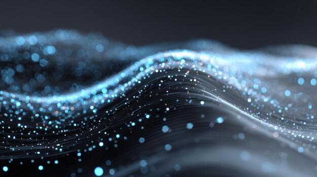 Abstract Waves of Light Particles Flowing Dynamically with Depth of Field, Emitting Neon Blue Glow photo