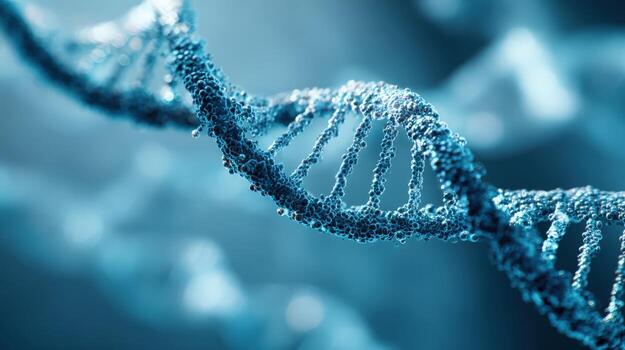 DNA Strand Close-Up Genetic Code Visualization for Science, Research, and Medical Illustration Applications photo