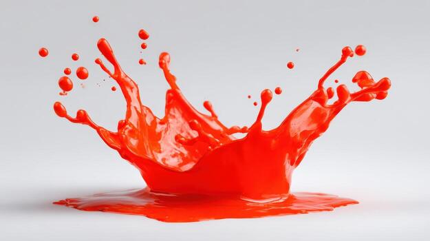 Vibrant Red Paint Splash Creates a Dynamic Explosion Against a Clean White Background, Illustrating Motion and Art photo