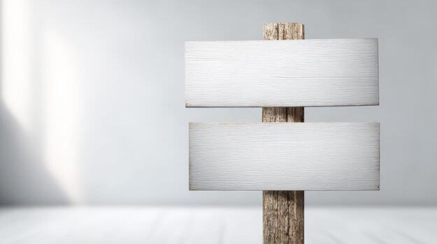 Blank Wooden Signpost Mockup with Two Signs, Ideal for Custom Text or Graphics on Neutral Background photo