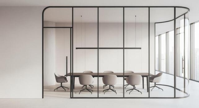 Modern Conference Room with Glass Partition and Minimalist Design for Business Meetings and Collaboration photo