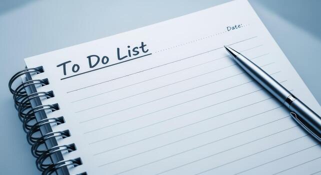 Blank To Do List on Spiral Notebook with Pen, Ready for Tasks and Appointments photo