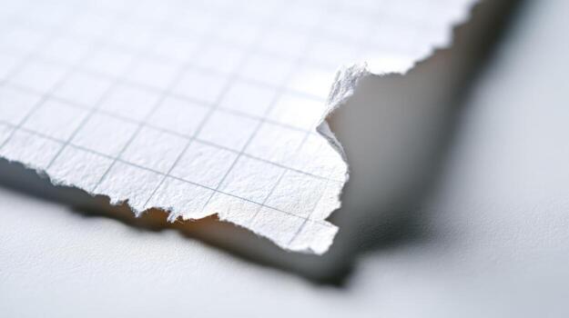 Close-up of a torn piece of graph paper, ideal for backgrounds, education or creative projects photo