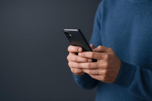 Man using smartphone for communication, browsing, and social media in a modern and minimalist style photo