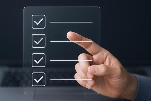 Completing Task List Hand Selecting Checkboxes on a Digital Interface, Productivity and Organization Concept photo