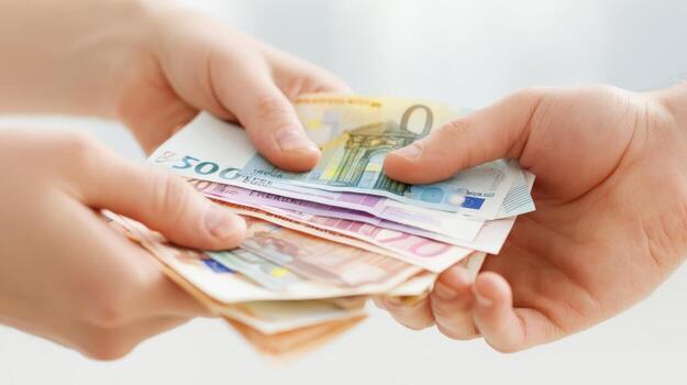Hands Exchanging Euro Banknotes Financial Transaction and Currency Exchange Concept, Showing Monetary Exchange with Focus photo