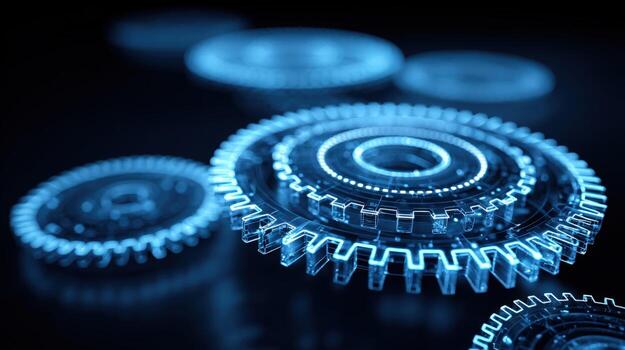 Abstract Technology Gears Glowing in Blue Mechanical Engineering and Innovation Concepts Render photo