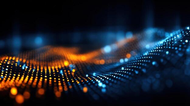 Abstract Data Visualization with Blue and Orange Dots on a Dark Background for Technology Concepts photo