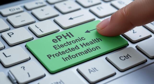 Electronic Protected Health Information Concept Finger Pressing ePHI Button on a Computer Keyboard photo