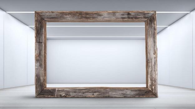Rustic Wooden Frame Mockup on White Background, Ideal for Art Display and Presentation photo