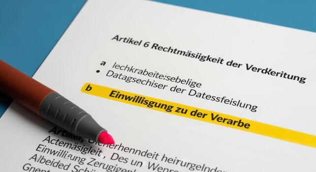 Legal Document Highlighted with Marker in German, Article 6 Regarding Data Processing Consent photo
