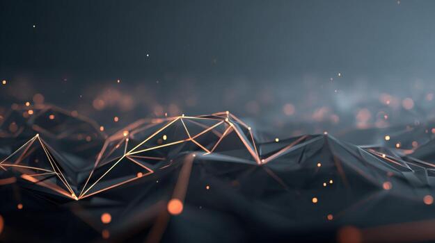 Abstract Low Poly Surface with Glowing Lines and Particles - Modern Technology Background photo