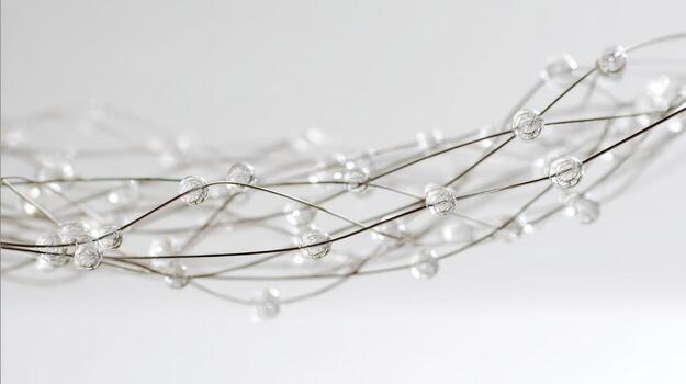 Abstract Metallic Mesh with Clear Spheres on a White Background, Soft Focus photo