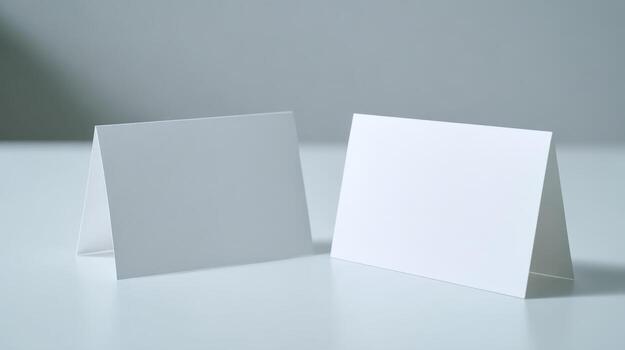 Two Blank Table Tent Cards on a White Surface Ready for Custom Branding and Text photo