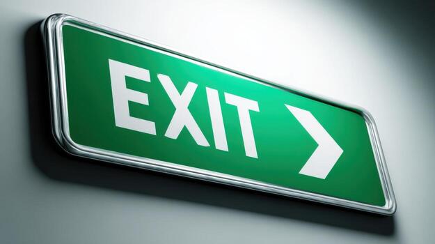 Green Exit Sign with Arrow Pointing Right, Emergency Evacuation Route and Safety Guidance photo
