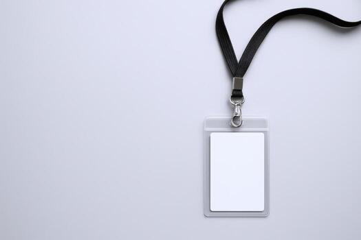 Blank Identification Badge on Lanyard with Copy Space, Perfect for Business and Event Mockups photo