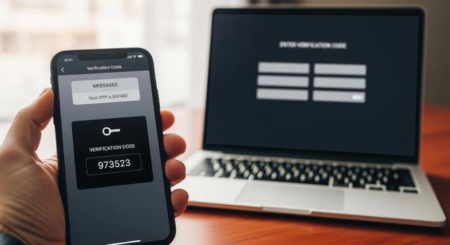 Two-Factor Authentication on Mobile Phone with Laptop for Secure Login and Identity Verification Process photo