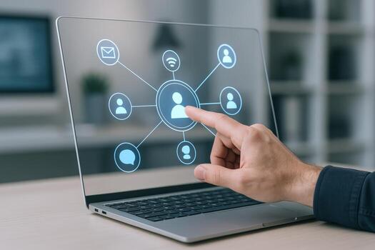 Interactive Laptop Screen Displaying Network Connectivity and User Interface, Representing Modern Communication and Technology photo