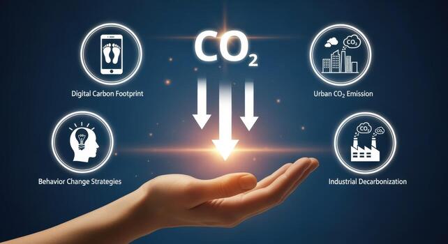 Reducing Carbon Footprint Conceptual Image Representing Strategies for Lowering CO2 Emissions and Achieving Industrial Decarbonization with Innovative Solutions photo