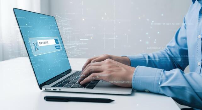 Secure Login Authentication on Laptop Businessman Typing Password for System Access and Cybersecurity photo