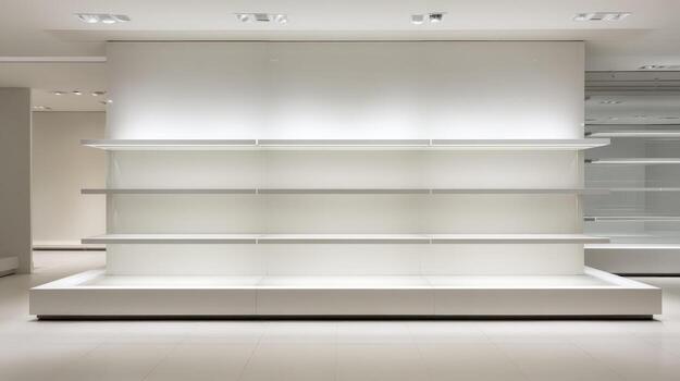 Modern Retail Space with Empty Shelves and Bright Lighting, Ideal for Product Display and Marketing photo