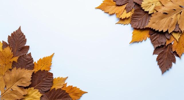Autumnal Leaves Border on White Background - Beautiful Seasonal Transition Display for Print and Digital Media photo