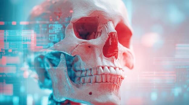 Human Skull with Abstract Data Overlay Medical, Scientific, and Technological Visual for Healthcare and Education photo