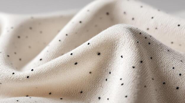 Elegant Cream Fabric with Small Black Dots, Detailed Textile Texture, Soft Waves and Subtle Patterns photo