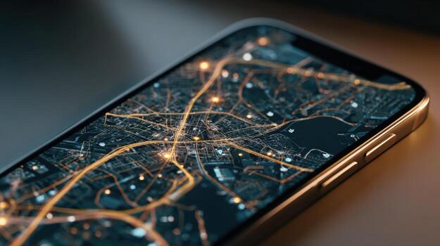 Mobile App Showing City Navigation Routes Modern Technology Guiding Urban Transportation and Logistics photo