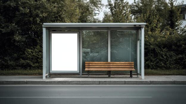 Bus Stop with Blank Advertisement Space, Urban Public Transit Shelter, Waiting Area with Mockup Poster photo