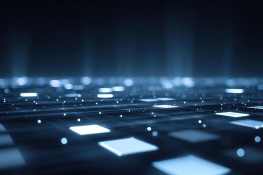 Abstract Network Grid with Glowing Nodes and Connections in Dark Blue Tones photo