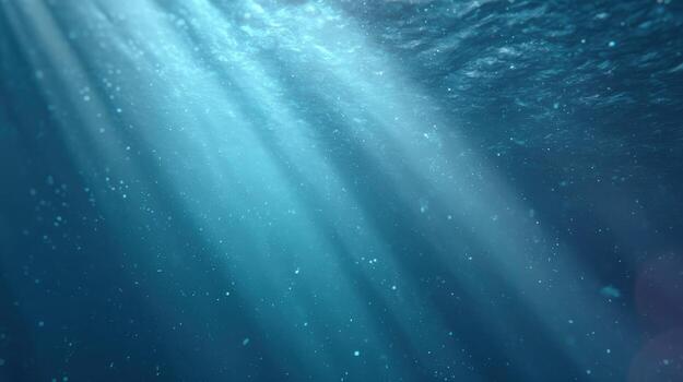 Underwater Sunlight Beams Illuminating Ocean Depths, Creating a Serene and Ethereal Marine Environment photo
