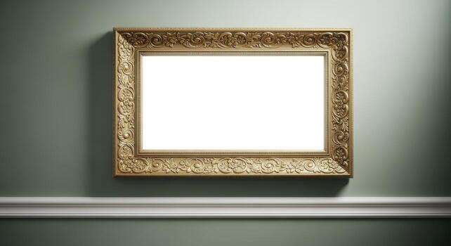 Ornate Gold Frame Mockup on Wall for Art, Photography, or Display Ready for Customization photo